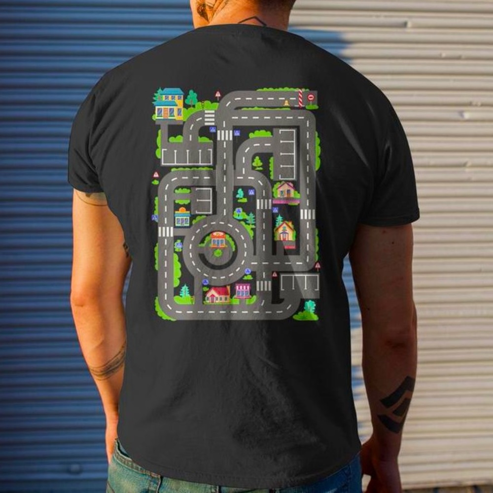 NWOT Mens XL Race Track Car Mat / Play Cars on Dad’s Back Shirt - Picture 2 of 4
